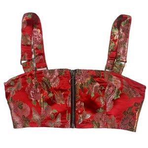 Current Mood Red Floral Satin Scarlet Destination Anywhere Brocade Tank